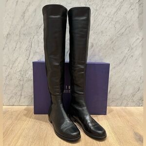 Stuart Weitzman 50/50 Black Napa Leather Over the Knee Boots